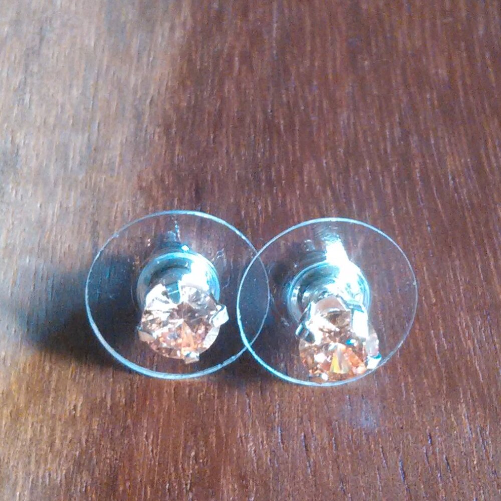 Champagne Color Simulated Diamond Sterling Silver Stud Earrings